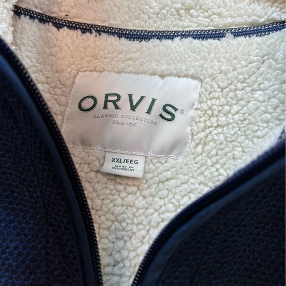 Orvis Mens Pullover Sweater Size XXL Navy Classic Sherpa Lined 1/4 Zip Cozy - Picture 2 of 11